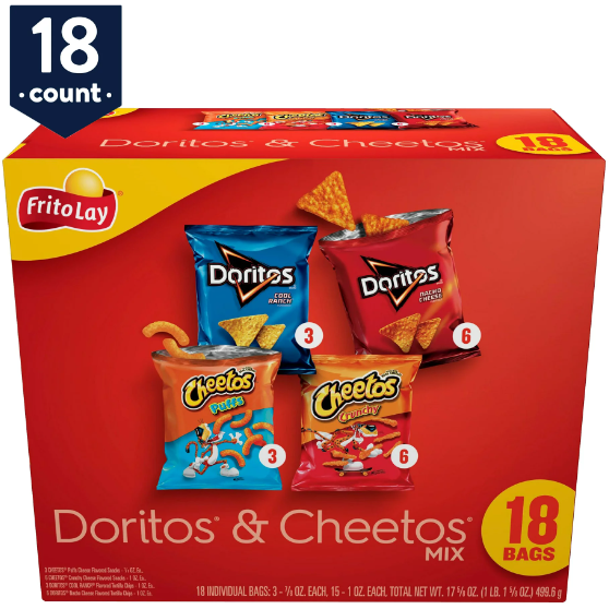 Frito-Lay Doritos & Cheetos Mix Snacks Variety Pack, 18 Count